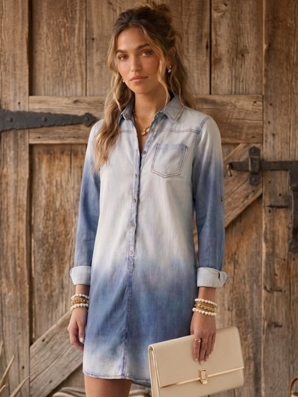 Chocolate Western Chambray Dip Dye Ombre Shirt Dress - Excellent Condition Sz S - Picture 2 of 16